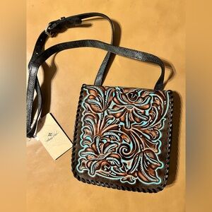 Patricia Nash Tooled Leather Crossbody with Turquoise Accents NWT- dust bag/ COA